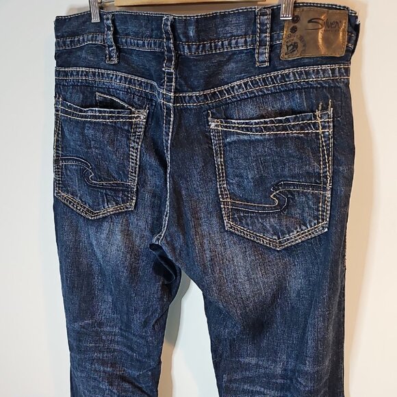 Silver Zac 38x34 Straight Leg Dark Wash Jeans - Picture 1 of 8